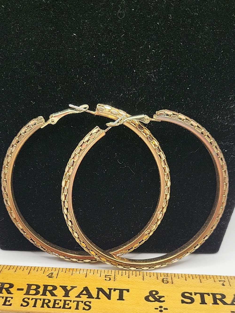 Vintage 3" Gold-Tone Textured Hoop Earrings